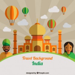 Taj mahal in flat design with indian people and ballons background Vector | Premium Download
