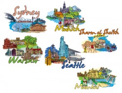 Vector hand-painted urban landscape