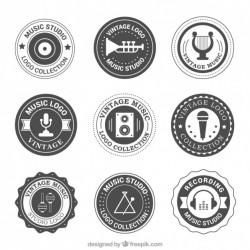 Vintage rounded logos set of music studio Vector | Free Download