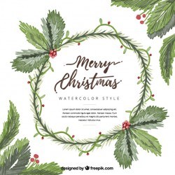Watercolor background of christmas wreath with mistletoe Vector | Free Download