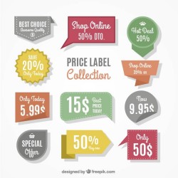 Assortment of price stickers with different designs
