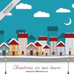 Background of cute village snowy houses Vector | Free Download