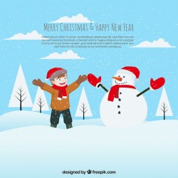 Background of happy child playing with a snowman Vector | Free Download