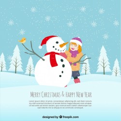 Background of lovely little girl making a snowman Vector | Free Download