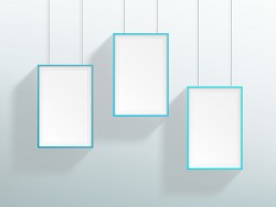 Blank blue realistic hanging frames design vector