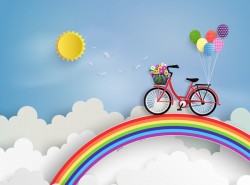 bicycle and rainbow with cloud vector