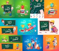 Cartoon children with learning vector pictures