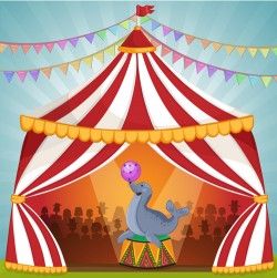 Cartoon circus tent and animals design vector 01