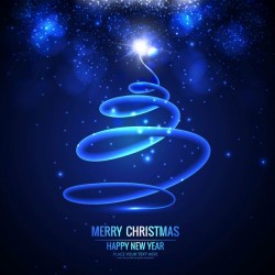 Christmas tree with lights, blue background