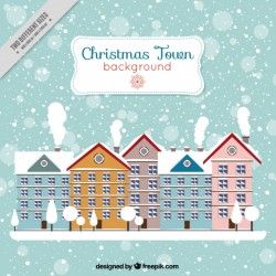 City background with snowy houses in flat design Vector | Free Download
