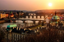 Cityscapes old Czech history flags town Prague rivers wallpaper