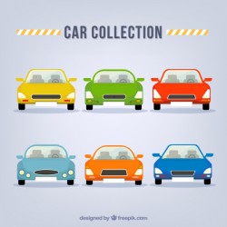 Collection of colorful cars in front view