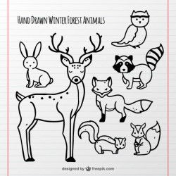 Collection of hand-drawn forest animals