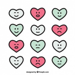 Collection of hearts with different expressions