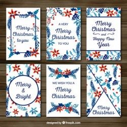 Collection of watercolor pretty floral christmas cards