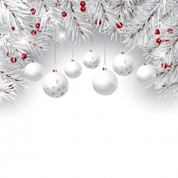 Decorative christmas background with pine tree branches and hanging baubles Vector | Free Download