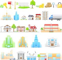 Different collection of buildings housing construction model