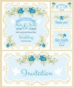 Floral wedding invitation card vector pictures