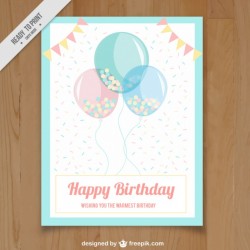 Greeting card with balloons and garlands in pastel colors