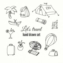 Hand draw travel element set