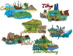 Hand drawn vector world famous city
