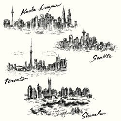 Hand-painted city illustration vector