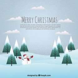 Landscape background with snowy pines and snowman Vector | Premium Download