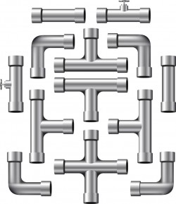 Metal pipe fittings and valves background vector