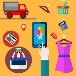 Mobile Online consumer shopping chart vector