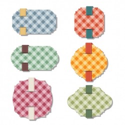 Pack of six labels with checkered backgrounds