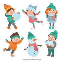 Pack of vintage children with snow