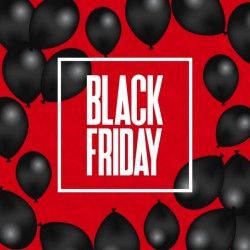 Red background with black balloons for black friday