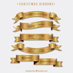 Set of bright golden ribbons of merry christmas Vector | Free Download