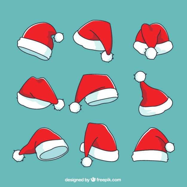 Set of hand drawn santa claus hat