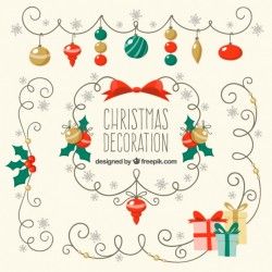Set of hand-drawn vintage christmas ornaments