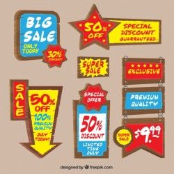 Set of sale labels in wooden style