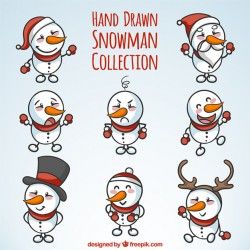 Set of snowmen beautiful hand-drawn christmas elements Vector | Free Download