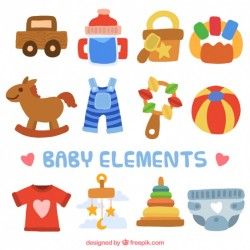 Set of toys and baby items