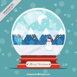 Snowglobe background with snowy landscape and snowman Vector | Free Download