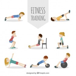 Sporty people showing different physical exercises
