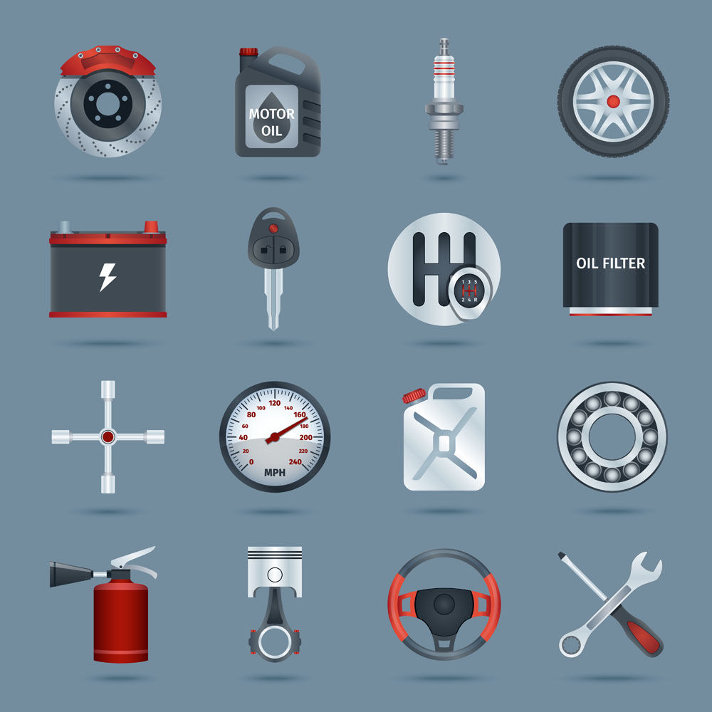 Vector cartoon car parts