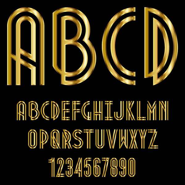 Vector shiny golden letters pictures