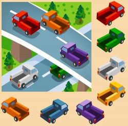 Vector small truck and overpasses