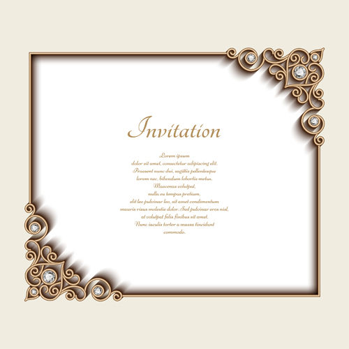 Vintage golden frames with diamond invitation vector 03
