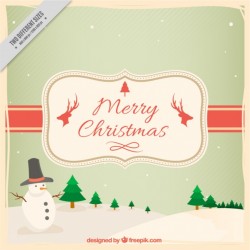 Vintage landscape background with snowman and pines Vector | Free Download
