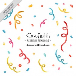 Watercolor background with confetti and streamer