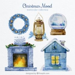 Watercolor christmas element collection
