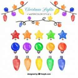 Watercolor christmas lights collection Vector | Premium Download
