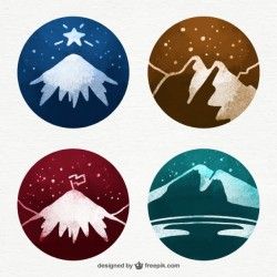 Watercolor snowy mountains illustrations