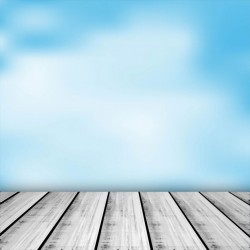 Blue sky with a wooden table